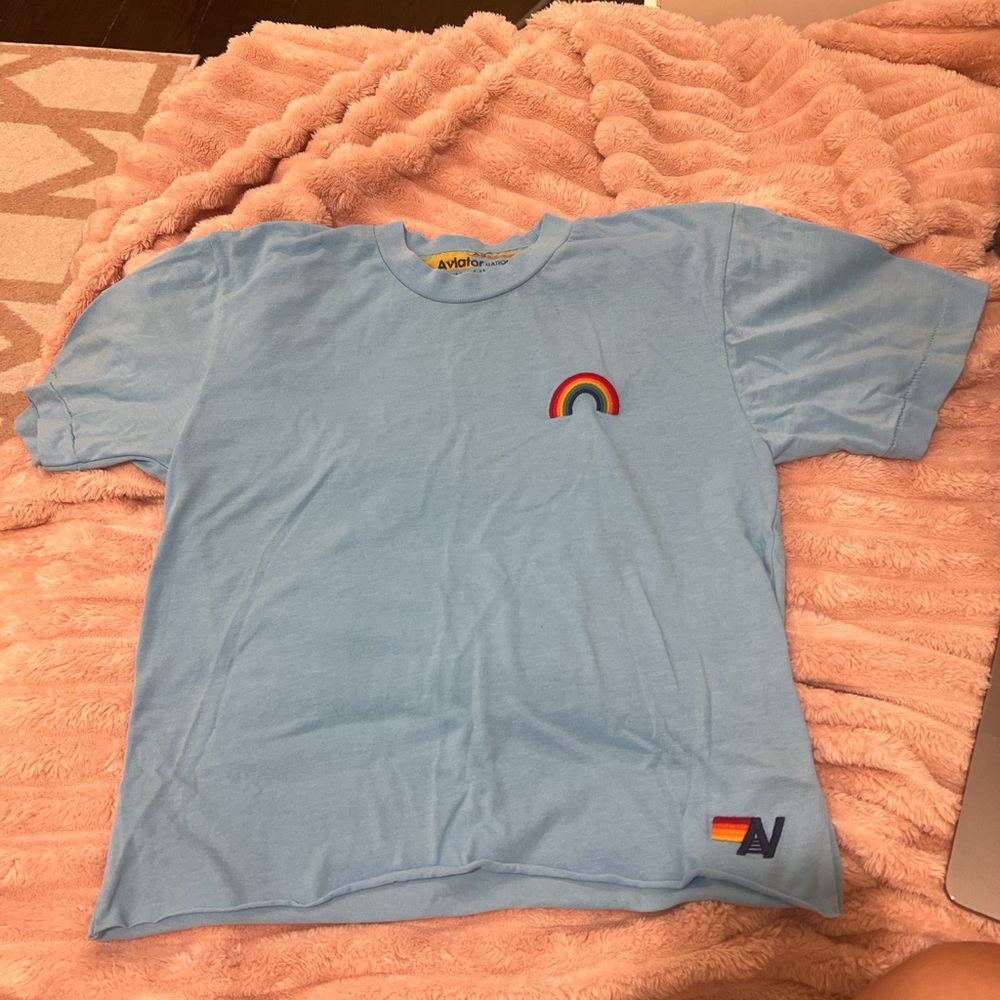 aviator nation rainbow embroidery boyfriend tee - color sky